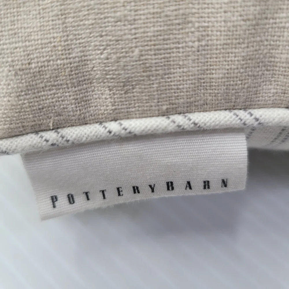 Pottery Barn Cuddle Up Pillow 9x15 Beige Stenciled Lumbar Striped Reverse